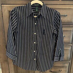 Lauren Ralph Lauren Navy White Striped Button Down Shirt Women’s Small